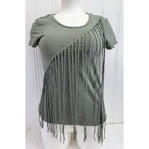 Chelsea & Violet Fringe T-Shirt Women's Small Green Short Sleeve Boho Festival